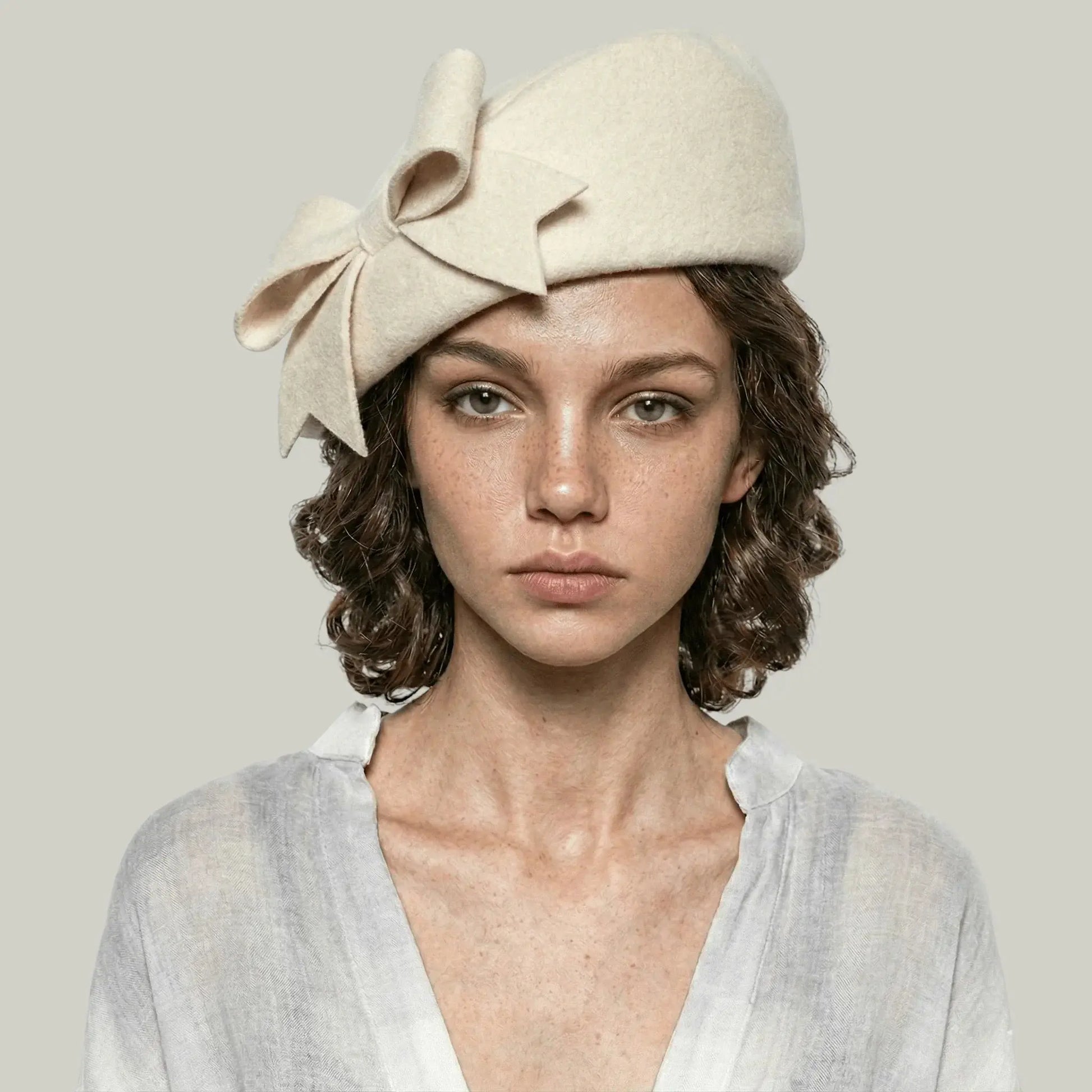 Béret Basque Femme Écru Nœud Oversize Romantique Maison Shelby