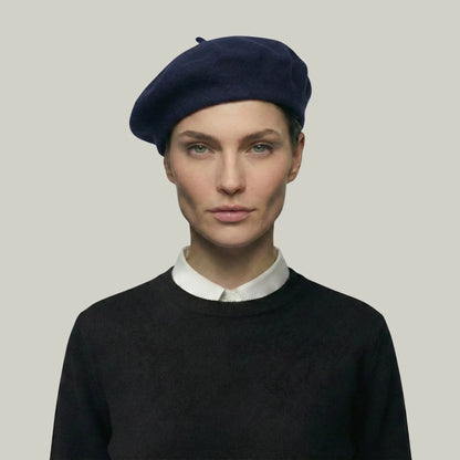 Béret Basque Femme Laine Bleu Marine Uni Classique Maison Shelby