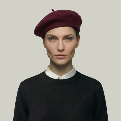 Béret Basque Femme Laine Bordeaux Uni Classique Maison Shelby