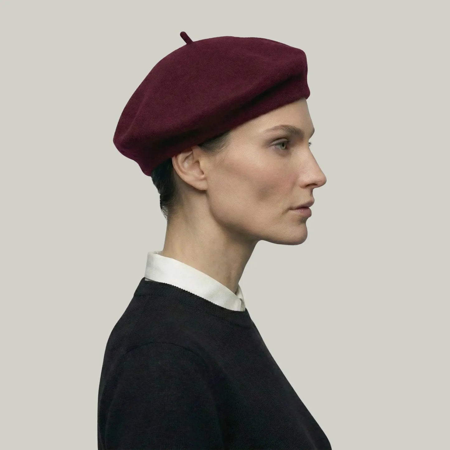 Béret Basque Femme Laine Bordeaux Uni Classique Maison Shelby