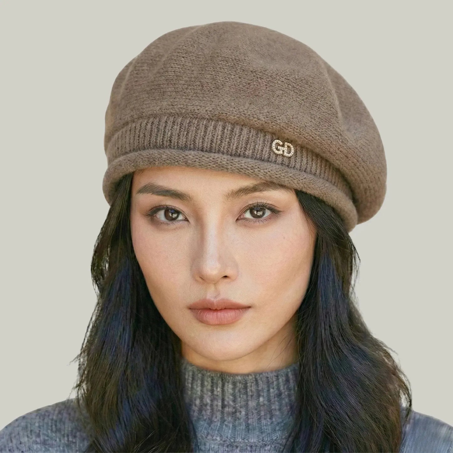 Béret Basque Femme Laine Camel Chiné Logo Brodé Maison Shelby