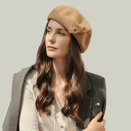Béret Basque Femme Laine Camel Doré Chic Maison Shelby