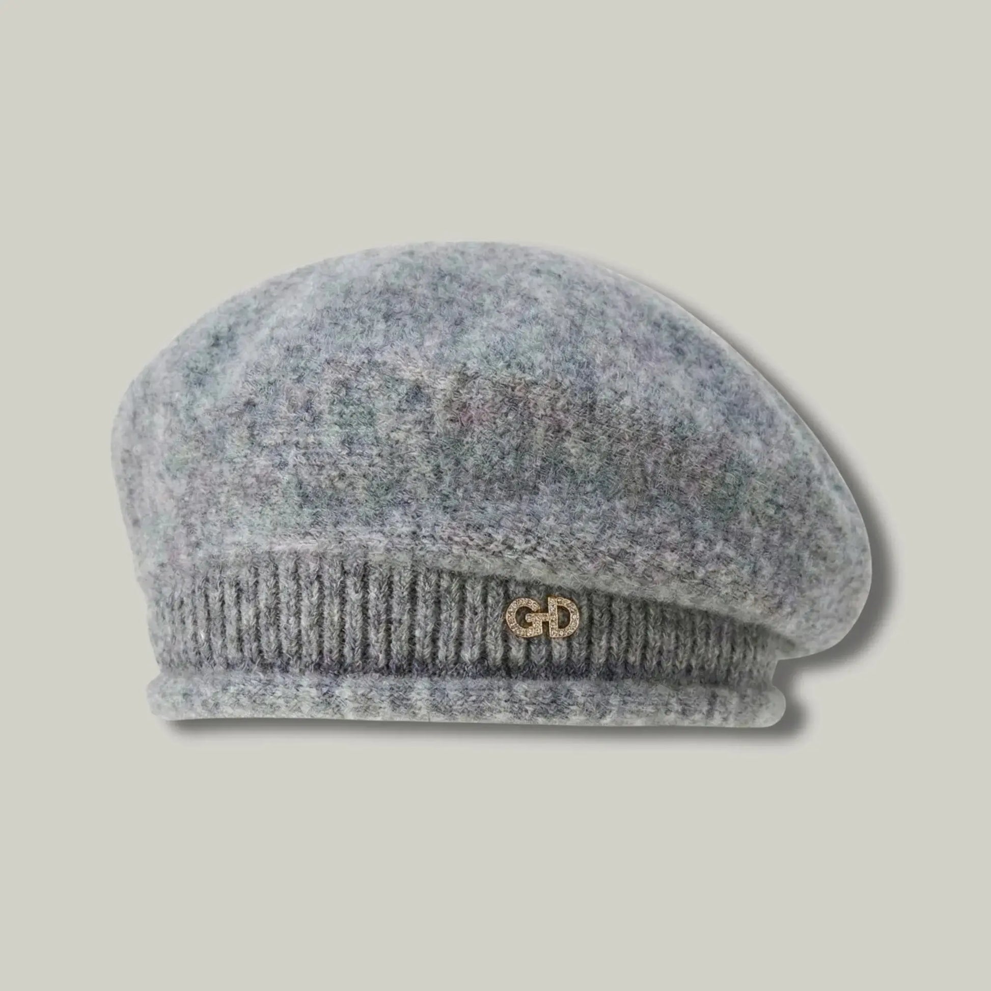 Béret Basque Femme Laine Gris Chiné Logo Doré Maison Shelby