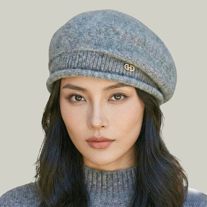 Béret Basque Femme Laine Gris Chiné Logo Doré Maison Shelby