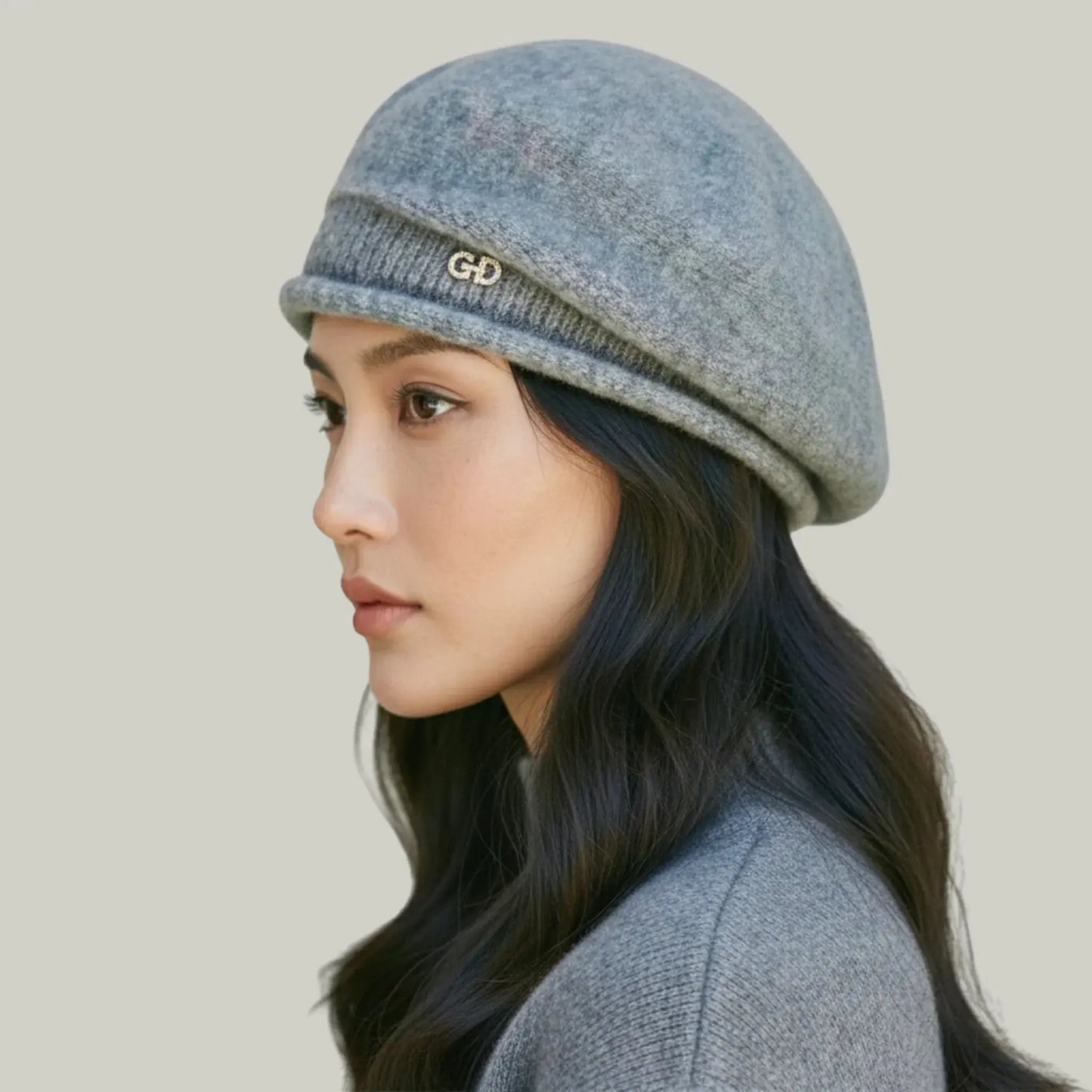 Béret Basque Femme Laine Gris Chiné Logo Doré Maison Shelby
