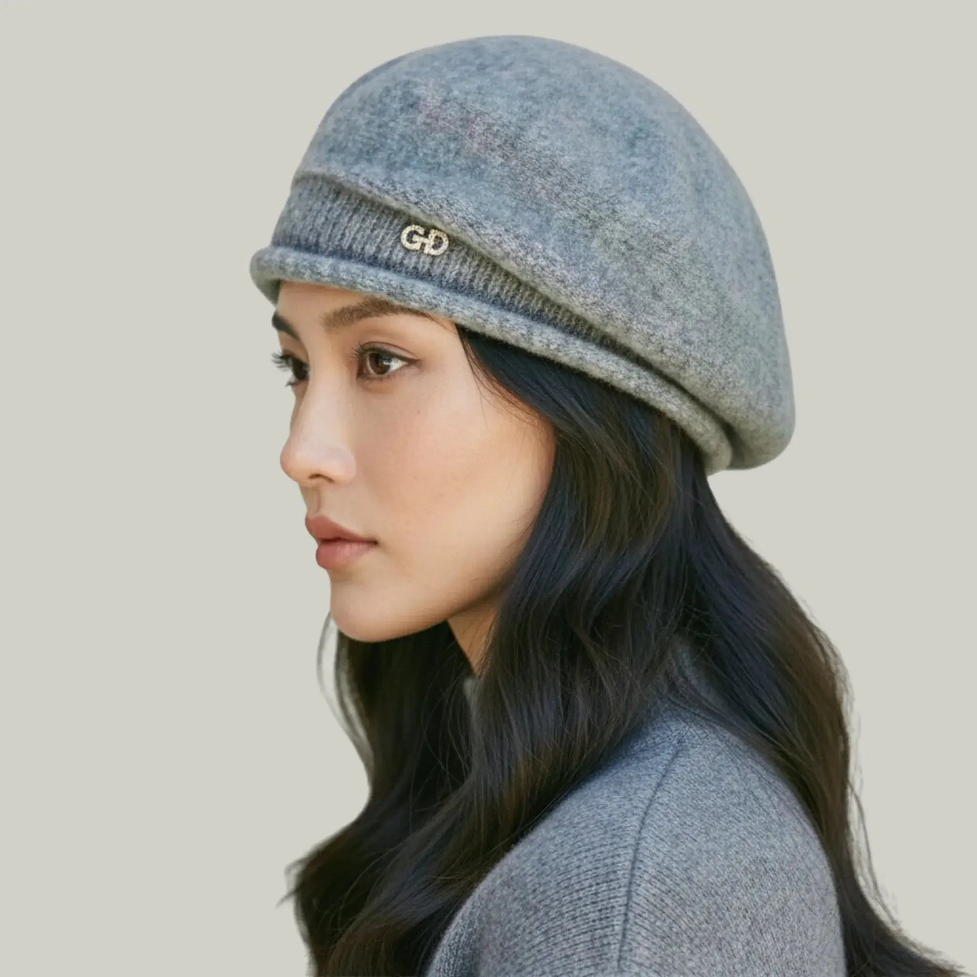 Béret Basque Femme Laine Gris Chiné Logo Doré Maison Shelby
