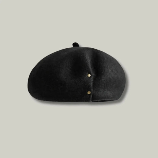 Béret Basque Femme Laine Noir Rivets Dorés Maison Shelby