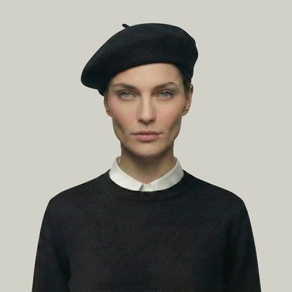 Béret Basque Femme Laine Noir Uni Intemporel Maison Shelby