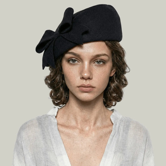 Béret Basque Femme Noir Nœud Oversize Élégant Maison Shelby