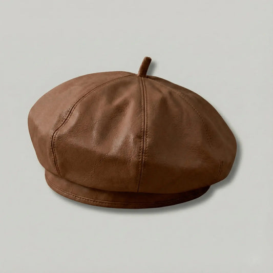 Béret Basque Femme Simili Cuir Cognac Brillant Maison Shelby