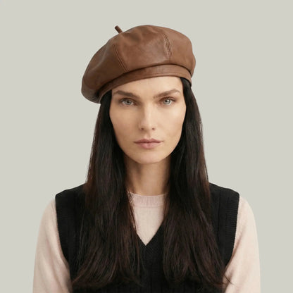 Béret Basque Femme Simili Cuir Cognac Brillant Maison Shelby