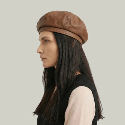 Béret Basque Femme Simili Cuir Cognac Brillant Maison Shelby