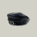 Béret Basque Femme Simili Cuir Noir Boucle Argentée