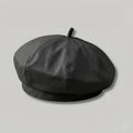 Béret Basque Femme Simili Cuir Noir Mat Structuré