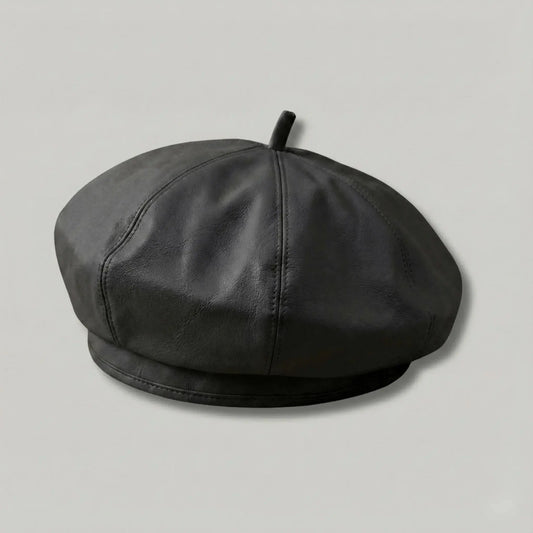 Béret Basque Femme Simili Cuir Noir Mat Structuré Maison Shelby