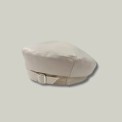 Béret Basque Femme Simili Cuir Écru Boucle Argentée Maison Shelby