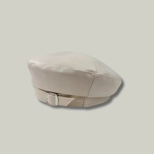 Béret Basque Femme Simili Cuir Écru Boucle Argentée Maison Shelby