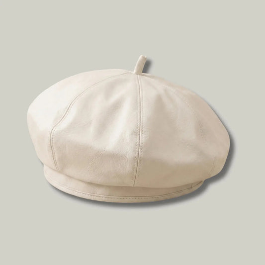 Béret Basque Femme Simili Cuir Écru Brillant Maison Shelby