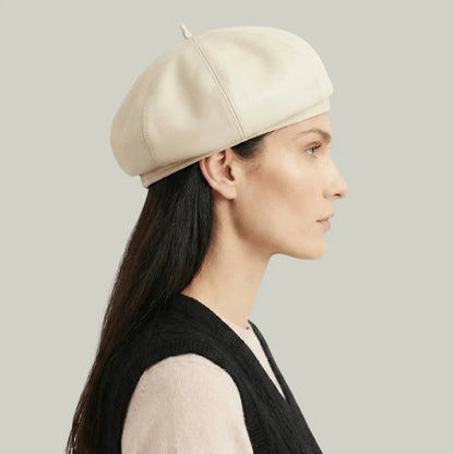 Béret Basque Femme Simili Cuir Écru Brillant Maison Shelby