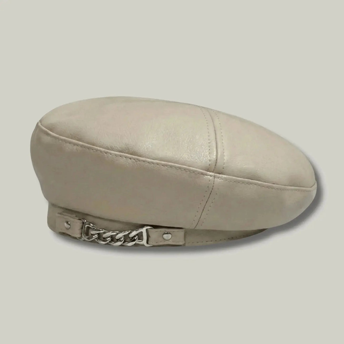 Béret Basque Femme Simili Cuir Écru Chaîne Argentée Maison Shelby