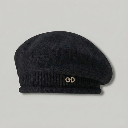 Béret Basque Femme Velours Noir Logo Doré Maison Shelby