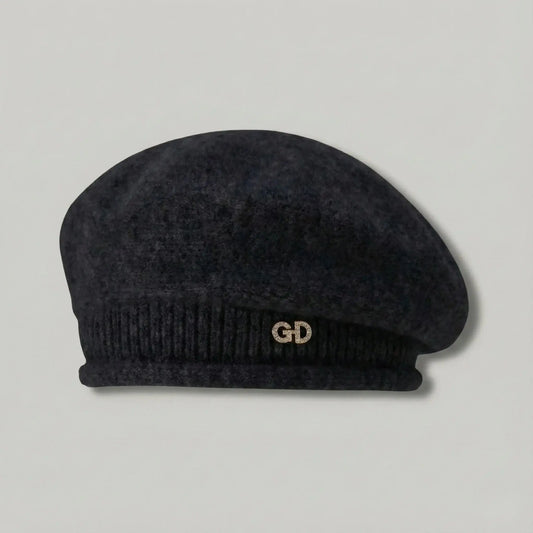 Béret Basque Femme Velours Noir Logo Doré Maison Shelby