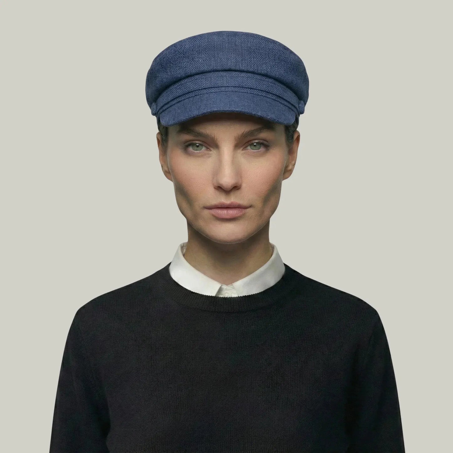 Béret Gavroche Femme Lin Bleu Marine Structuré Maison Shelby