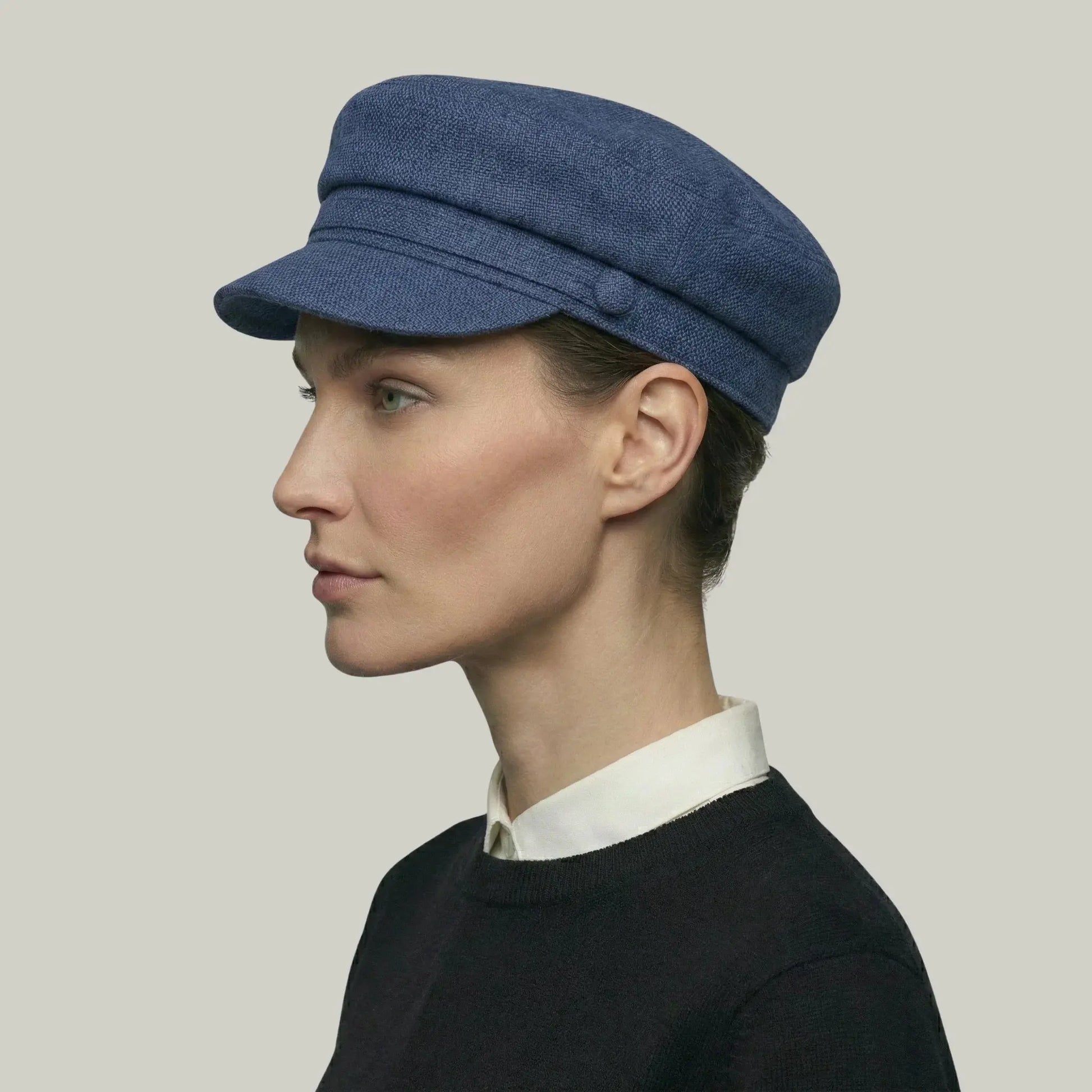 Béret Gavroche Femme Lin Bleu Marine Structuré Maison Shelby