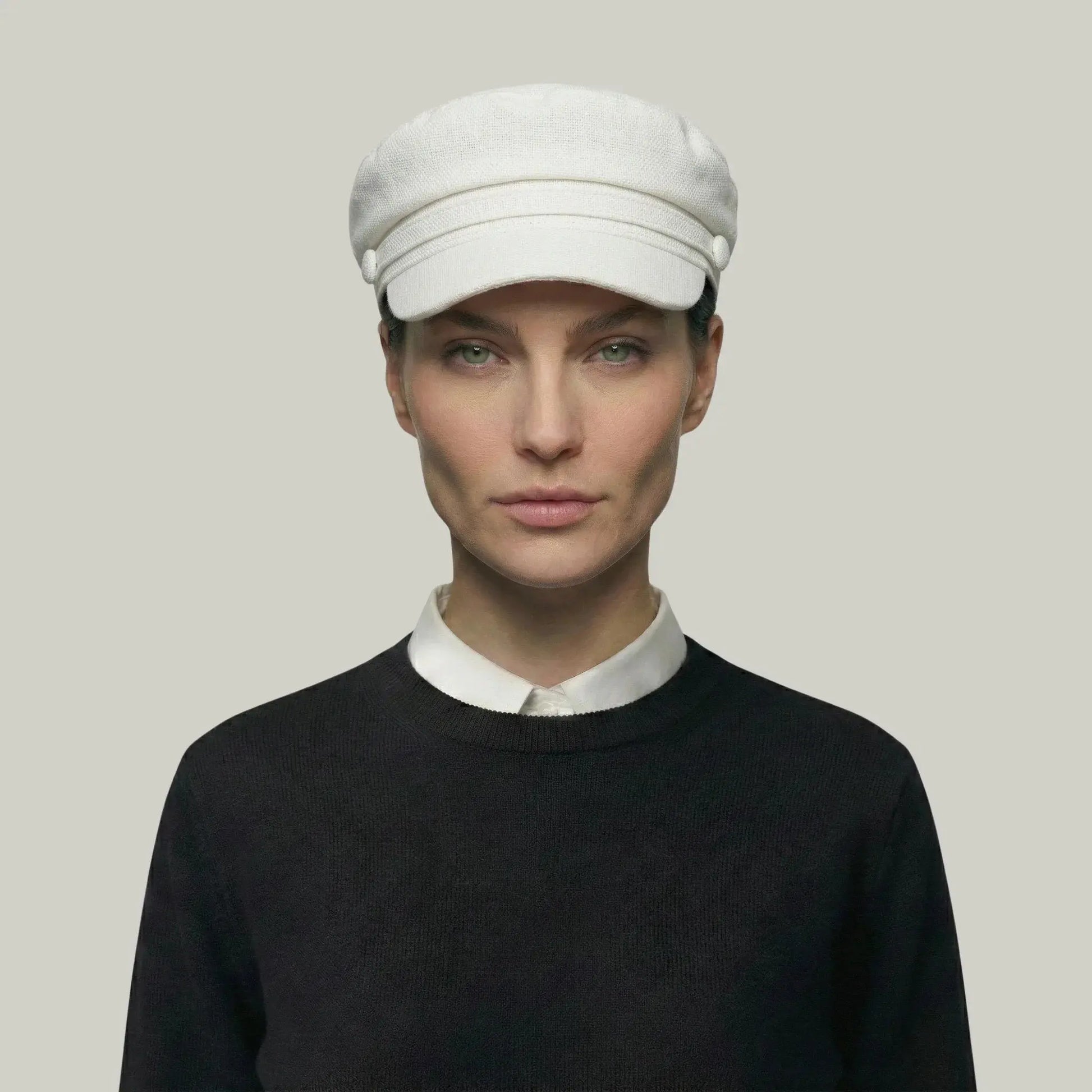 Béret Gavroche Femme Lin Écru Bouton Visière Plate Maison Shelby