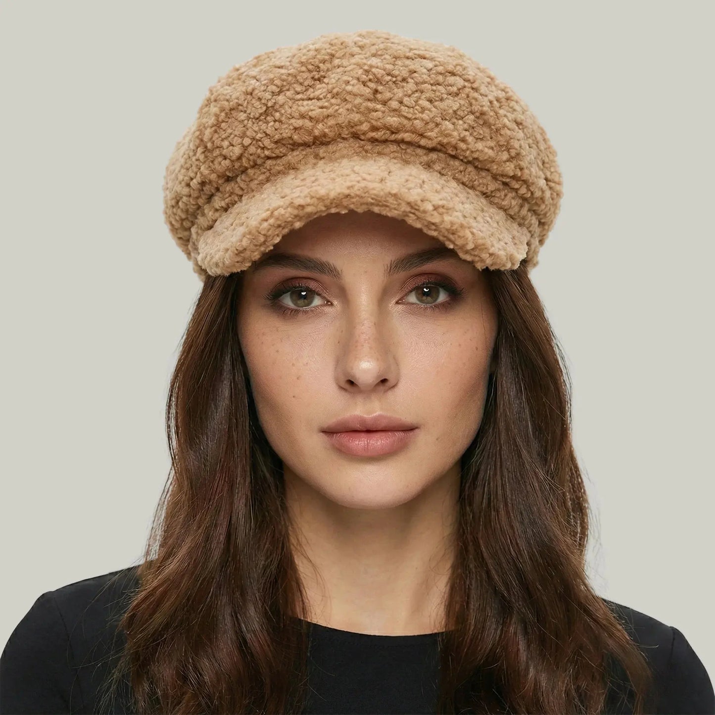 Béret Gavroche Femme Sherpa Camel Moelleux Maison Shelby