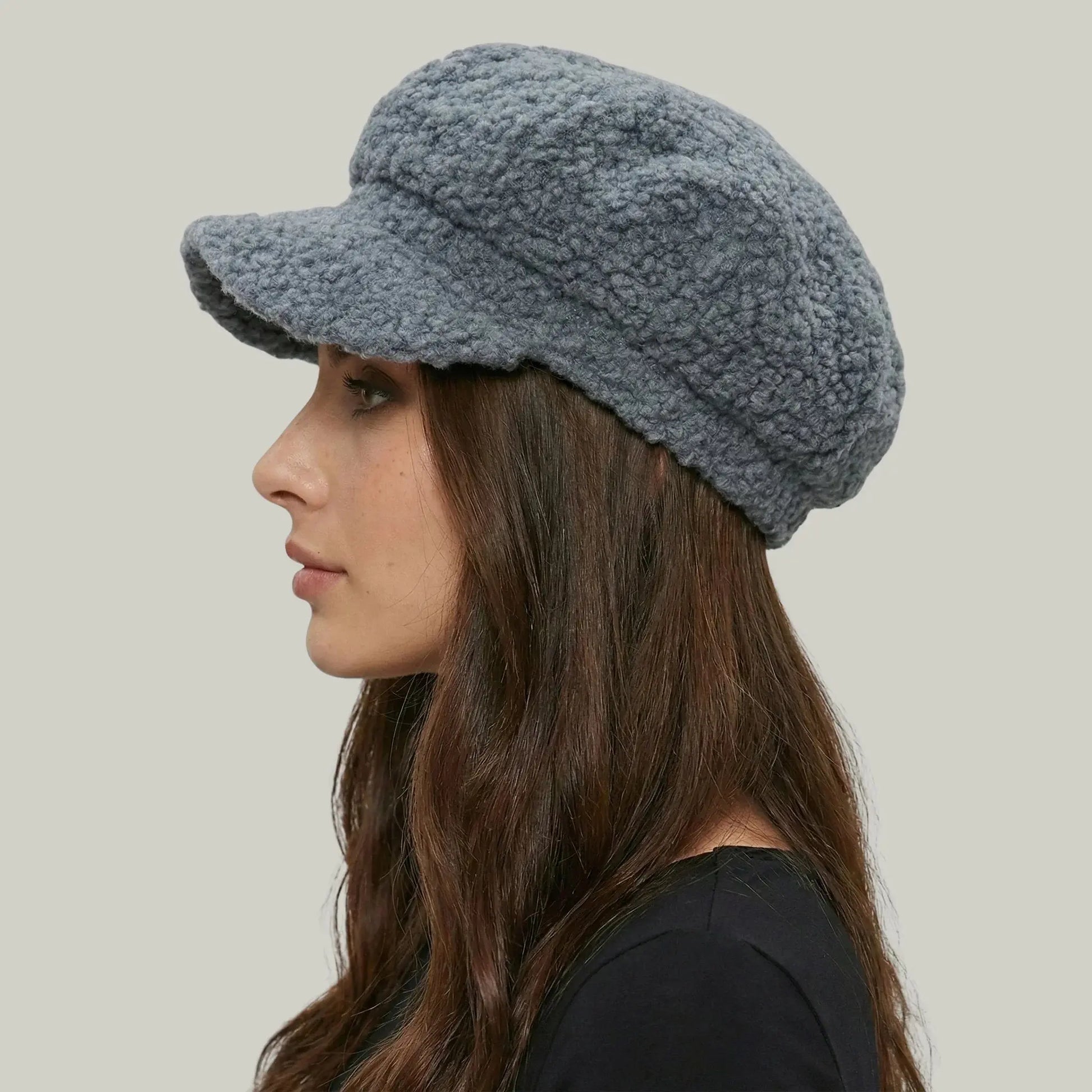 Béret Gavroche Femme Sherpa Gris Ardoise Moelleux Maison Shelby