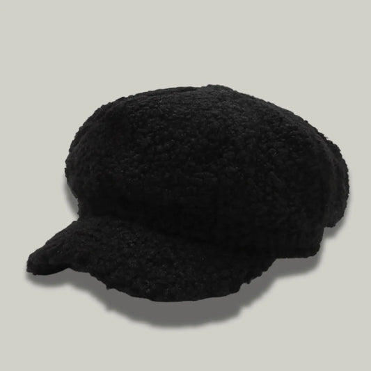 Béret Gavroche Femme Sherpa Noir Moelleux Maison Shelby