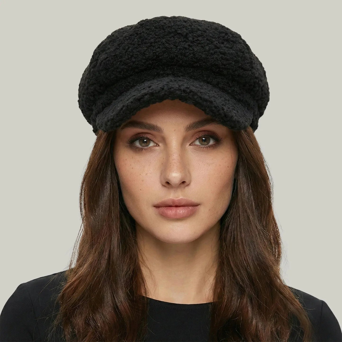 Béret Gavroche Femme Sherpa Noir Moelleux Maison Shelby