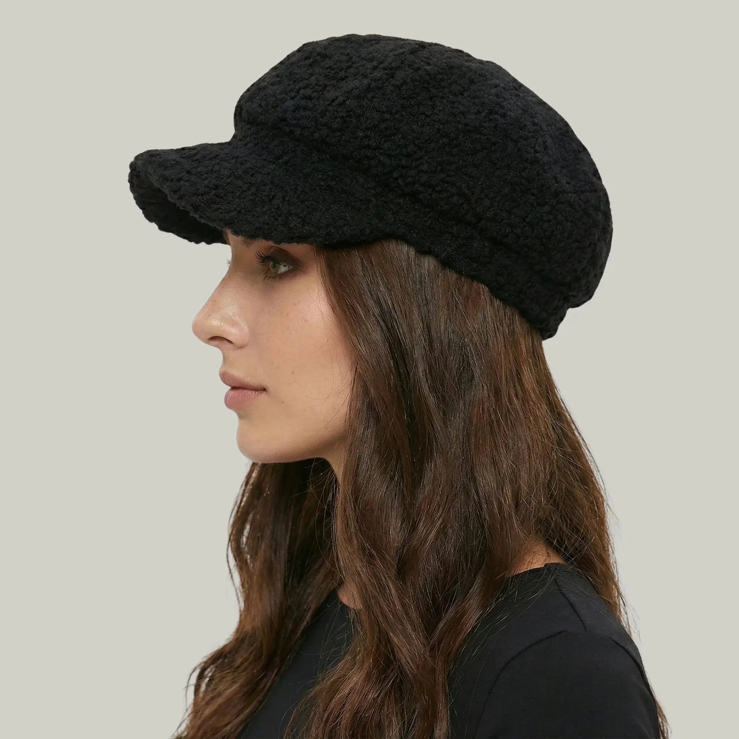 Béret Gavroche Femme Sherpa Noir Moelleux Maison Shelby