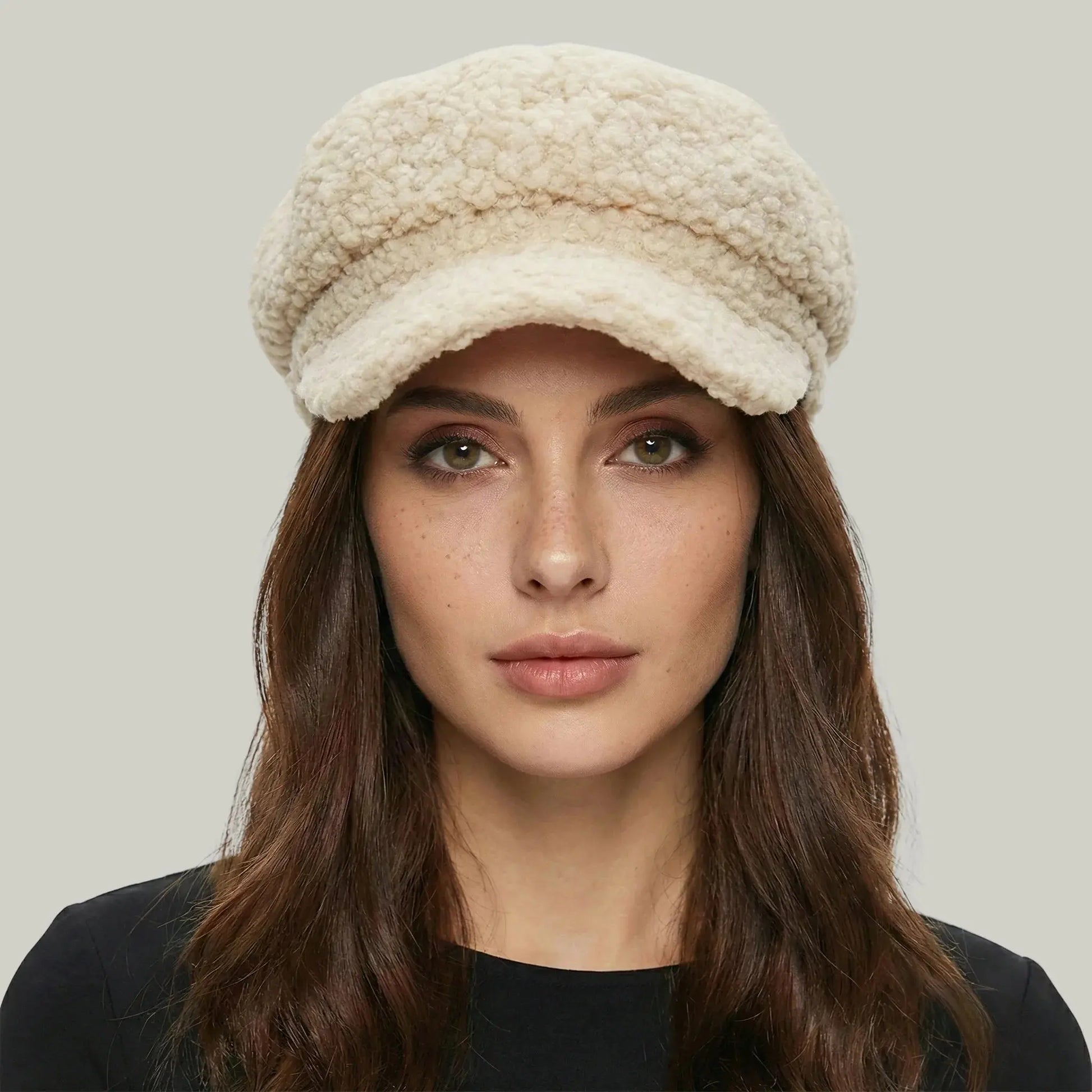 Béret Gavroche Femme Sherpa Écru Naturel Moelleux Maison Shelby