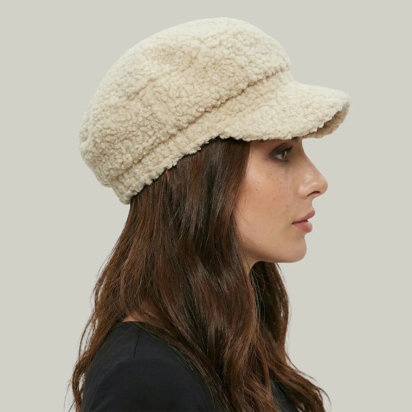 Béret Gavroche Femme Sherpa Écru Naturel Moelleux Maison Shelby