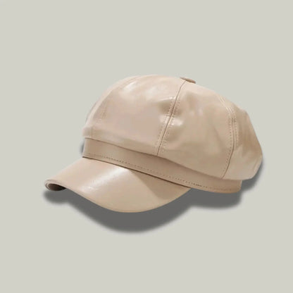 Béret Gavroche Femme Simili Cuir Beige Rosé Visière Maison Shelby