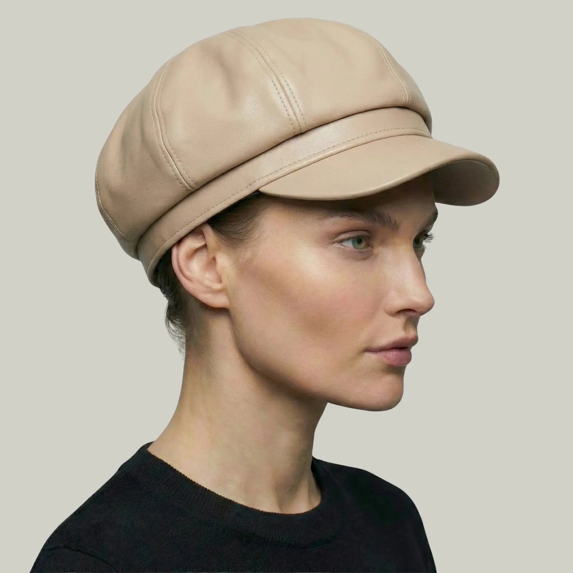Béret Gavroche Femme Simili Cuir Beige Rosé Visière Maison Shelby
