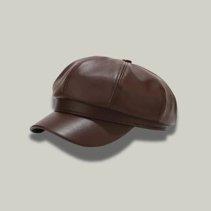 Béret Gavroche Femme Simili Cuir Caramel Brillant Maison Shelby