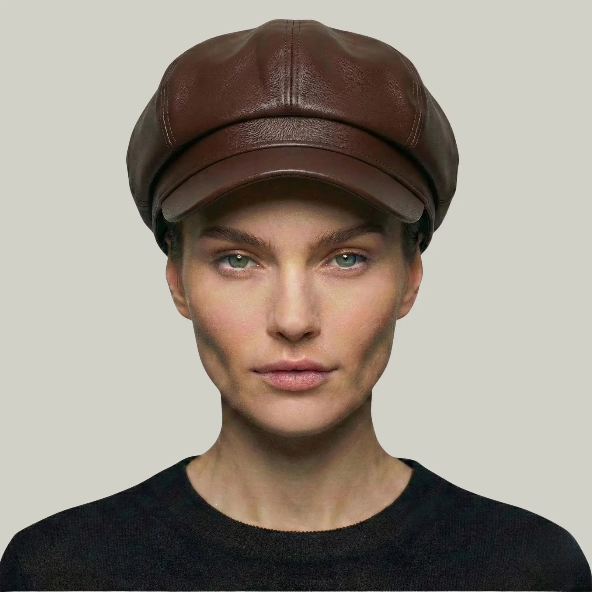 Béret Gavroche Femme Simili Cuir Caramel Brillant Maison Shelby