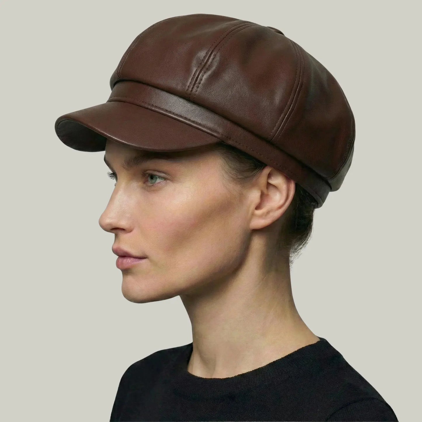 Béret Gavroche Femme Simili Cuir Caramel Brillant Maison Shelby