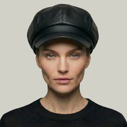 Béret Gavroche Femme Simili Cuir Noir Brillant Maison Shelby
