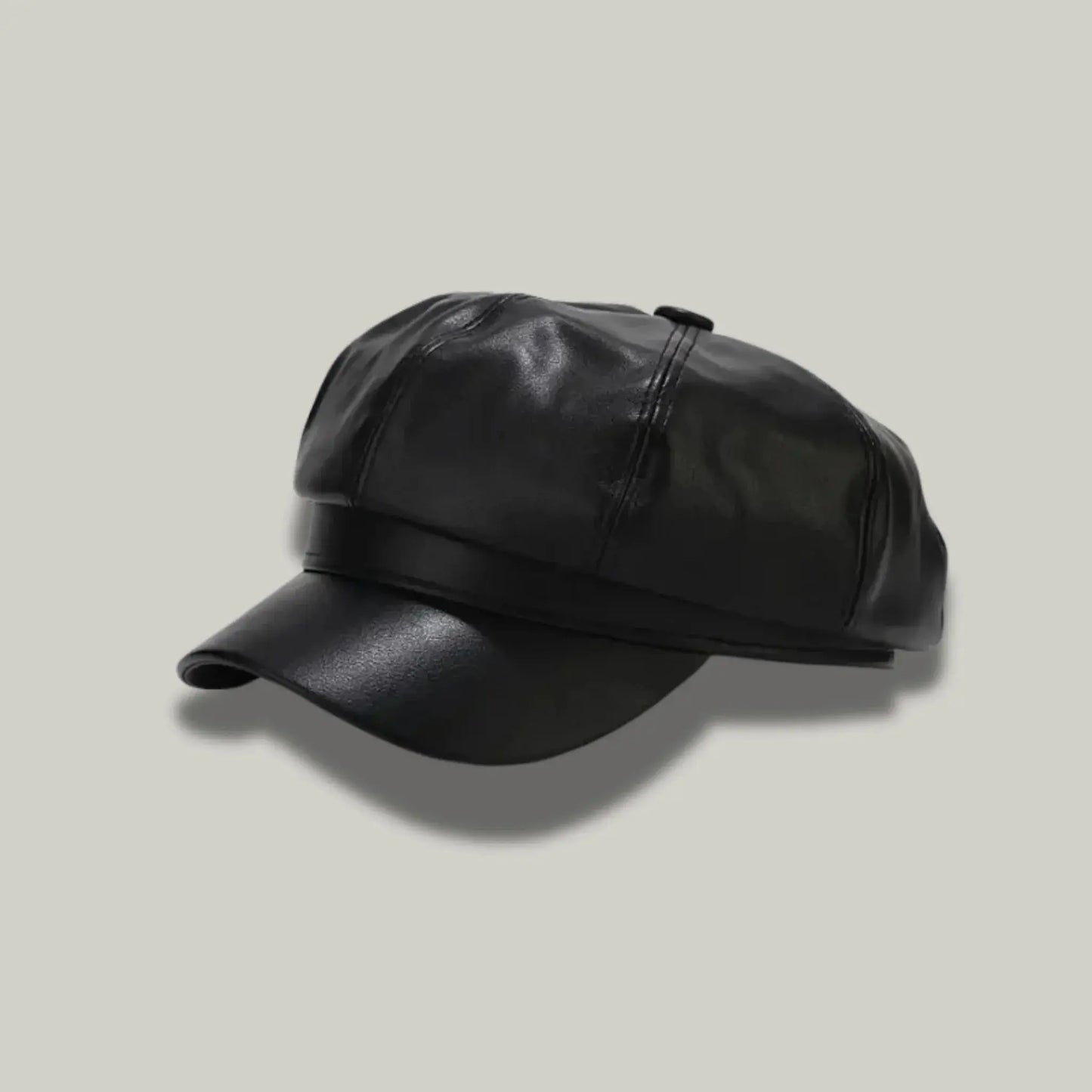 Béret Gavroche Femme Simili Cuir Noir Brillant Maison Shelby