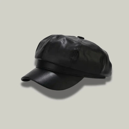 Béret Gavroche Femme Simili Cuir Noir Brillant Maison Shelby