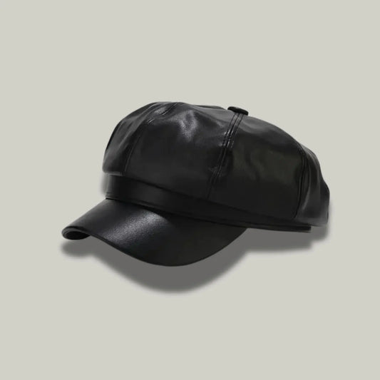 Béret Gavroche Femme Simili Cuir Noir Brillant Maison Shelby