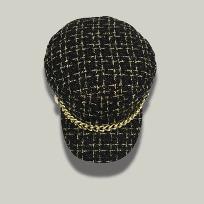 Béret Gavroche Femme Tweed Bordeaux Chaîne Dorée Maison Shelby