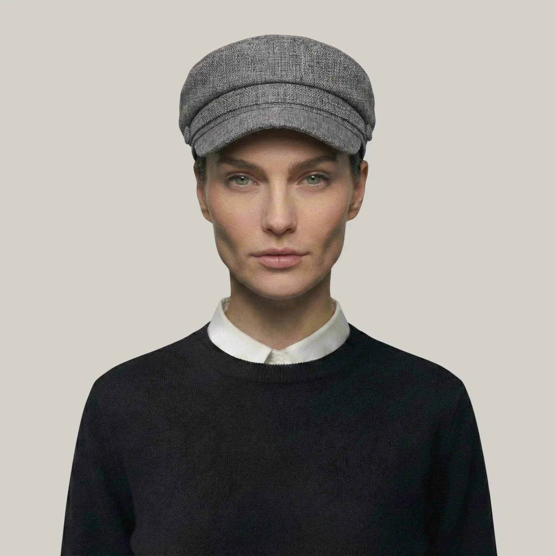 Béret Gavroche Femme Tweed Gris Chiné Structuré Maison Shelby
