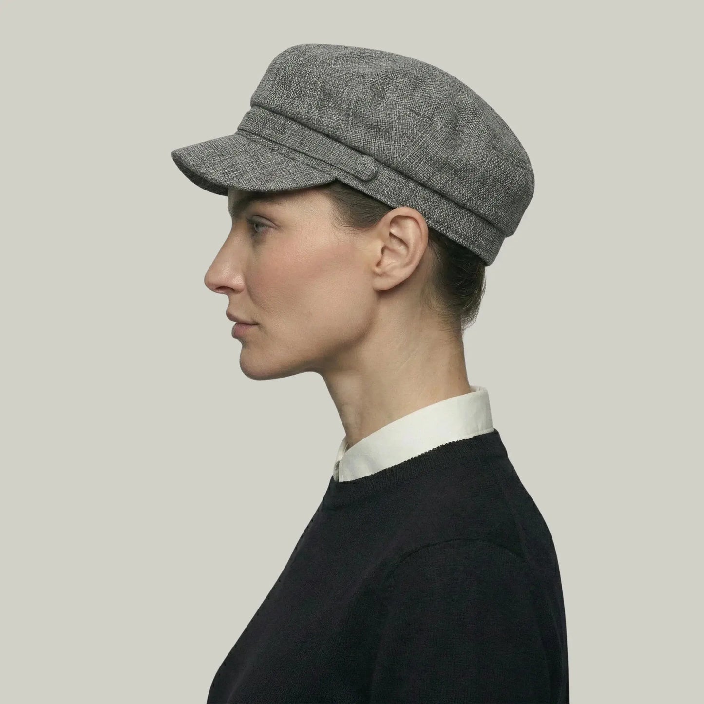 Béret Gavroche Femme Tweed Gris Chiné Structuré Maison Shelby