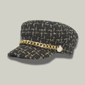Béret Gavroche Femme Tweed Noir Doré Chaîne