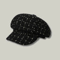 Béret Gavroche Femme Tweed Noir Fil Blanc